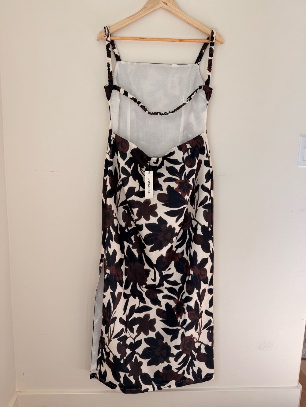 Commense Brown Floral Square-Neck Midi Dress on Cream NWT - Picture 4 of 6